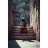 Astronaut Playing Cello on Ancient Stairs
