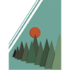 Abstract Mountain Landscape with Red Sun