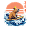 Capybara, surfing, Japanese, surfer, capybara