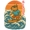 Capybara, surfing, Japanese, surfer, capybara