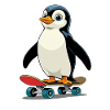 Playful penguin on skateboard