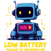 Futuristic Robot with Low Battery Message