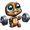 Chibi turtle with dumbbell weightlifter cartoon
