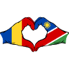 Romania Namibia flag hands heart shape
