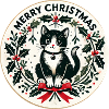 Festive Black Cat Holly Wreath