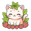 Kitten with strawberries and leaves