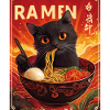 Cat Eats Ramen Noodles Japan