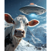 Kuh Selfie mit Ufo