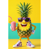 Jazzy Pineapple with Glasses and Smoothie