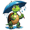 Turtle in the rain with umbrella
