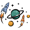Retro Future Rockets & Planets Collage