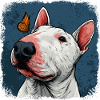 Cheerful bull terrier with butterfly