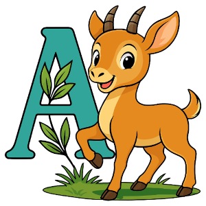 A comme... Antilope ! Design alphabet mignon