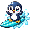 Cute Penguin Surfer Kawaii Surfboard Summer