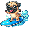 Kawaii Pug Surfer Surfboard Surfing Summer