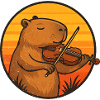 Capybara plays violin in sunset