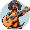 Chien Musicien Teckel avec Guitare