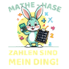 Mathe-Hase mit Taschenrechner und Tafel