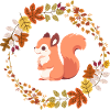 Squirrel in a wreath of leaves