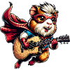 Superhero guinea pig with guitar rocks