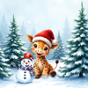 Christmas Giraffe in Winter Landscape