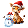 Christmas Giraffe with Hat and Snowman