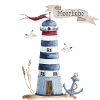 Lighthouse with sea creatures and banner