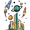 Futuristic city with rockets