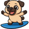 Cute Pug Surfer Cartoon Summer Surfing