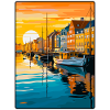 Copenhagen Denmark Sunset Harbour Illustration
