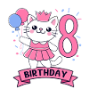8th Birthday Girl Princess Cat 8