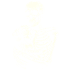 Skeleton hugging dachshund