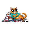 Casual bookworm cat with sunglasses