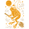 Witch frog with hat on broom