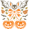 Halloween Bat with Pumpkins and Leaves