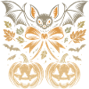 Halloween Bat with Pumpkins and Leaves