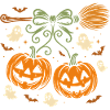 Halloween pumpkins with ghosts and brooms