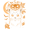 Halloween Cat with Pumpkin and Moon