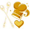 Golden chef's hat with wooden spoons