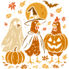 Halloween chickens with pumpkins and hats