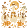 Autumn geese with pumpkins and hats