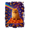 Puppy pizza with rainbow in space