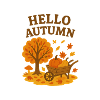 Autumnal welcome with tree and pumpkin