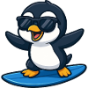 Cute penguin surfer with sunglasses surfing