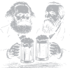 Karl Marx and Engels drinking beer