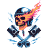 Skull and Piston Motorcycle Motif