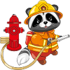 Niedlicher Waschbär-Feuerwehrmann mit Hydrant
