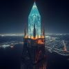 Glowing skyscraper at night