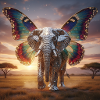 Mosaic elephant wing at sunset