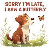 Humorous dog motif with butterfly